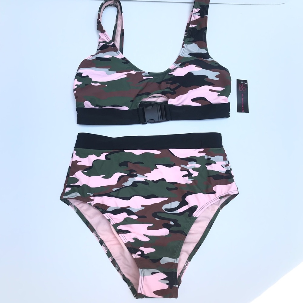 No Boundaries Pink Camo High Waist Bikini Set